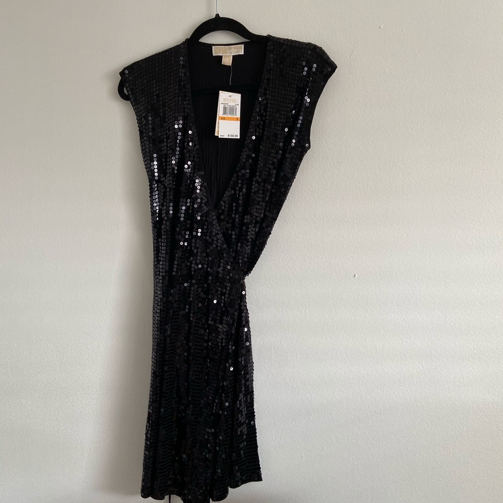 Michael Kors sequined black wrap dress